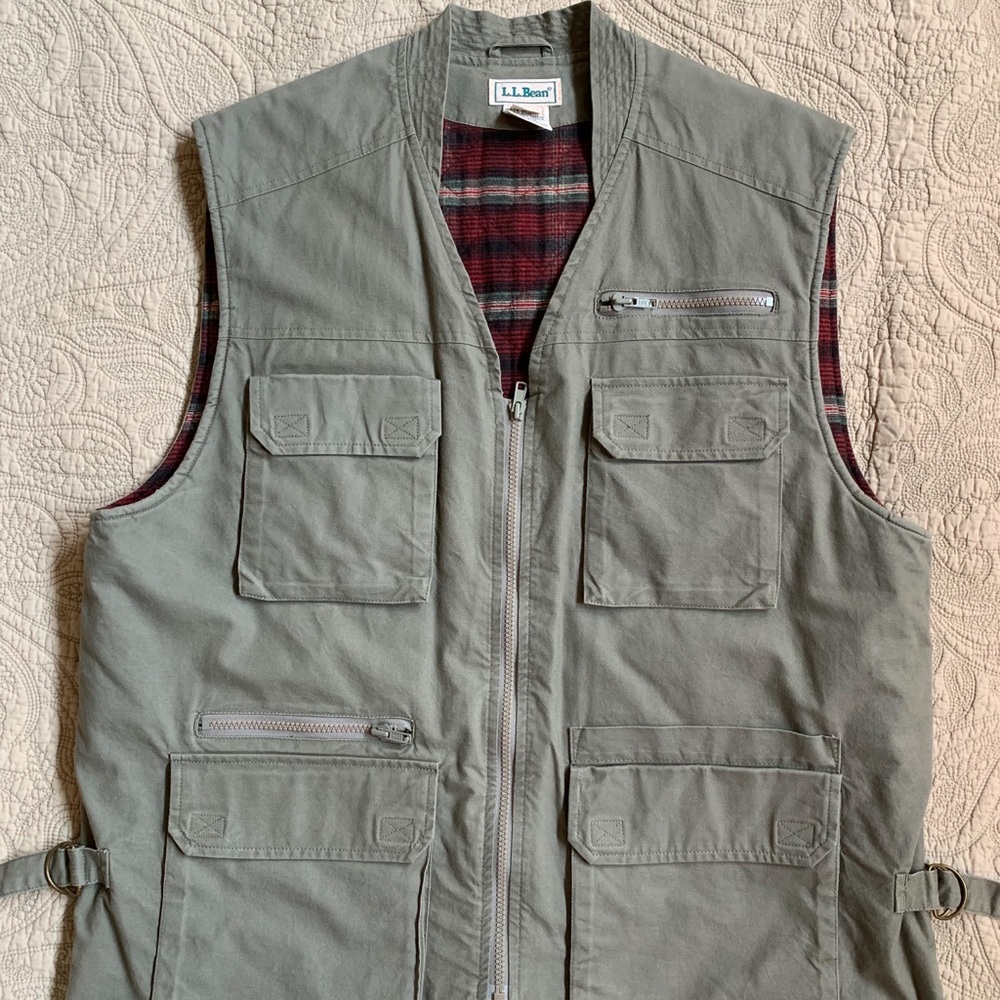 L.L. Bean Olive Green Vest with Red Plaid Lining